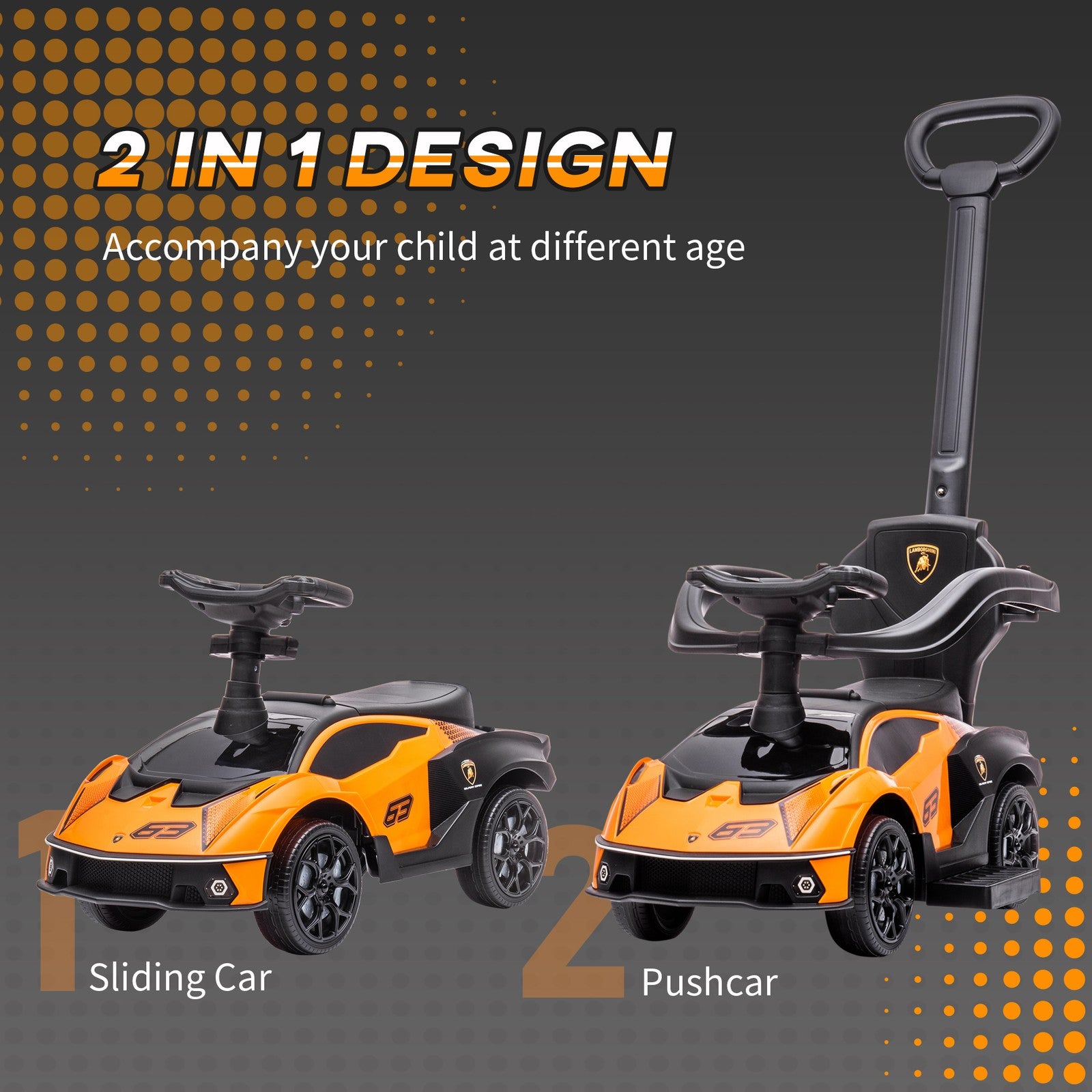 2-in-1 Ride-On Push Manual Toddler Sliding Car Orange Licensed Model SCV12 Trend Times 4