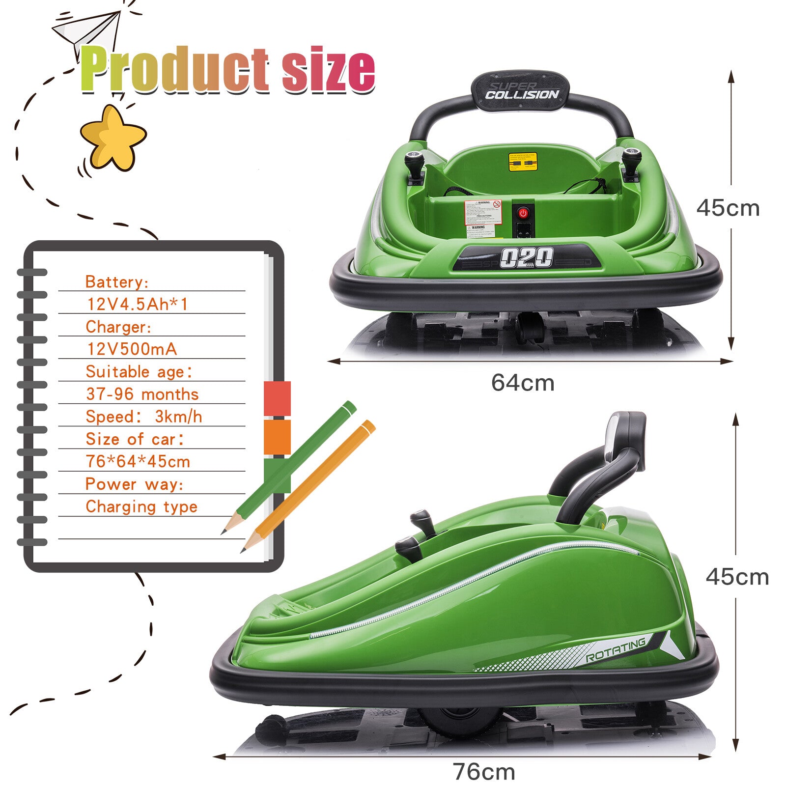 12V Electric Bumper Ride-On Car with Remote Control and Two Modes for Kids and Toddlers Trend Times 6