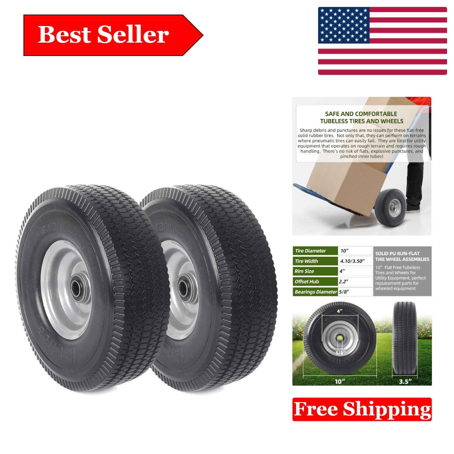 2-Pack 10-Inch Flat-Free Solid Wheels for Utility Equipment Trend Times 0