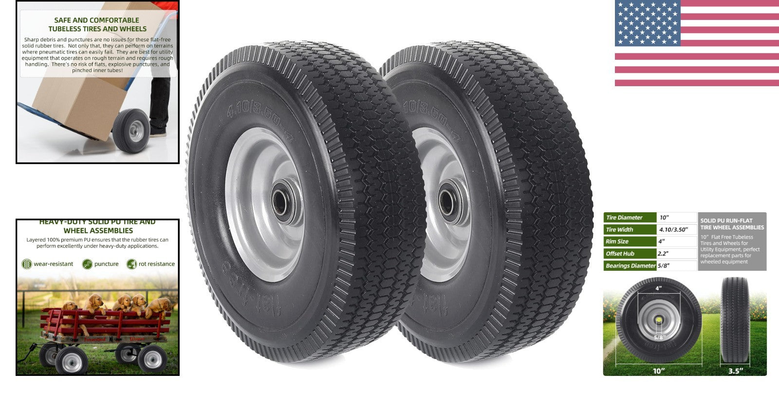 2-Pack 10-Inch Flat-Free Solid Wheels for Utility Equipment Trend Times 1