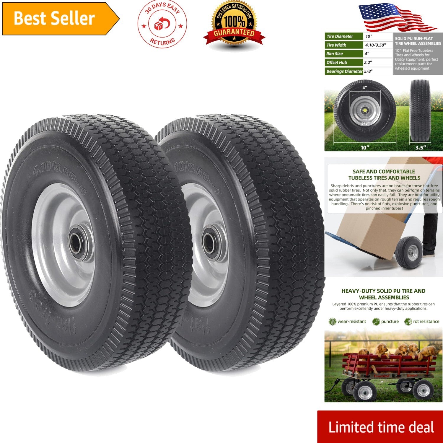 2-Pack 10-Inch Solid Wheels with Extra Bearings for Utility Equipment Trend Times Variant 0
