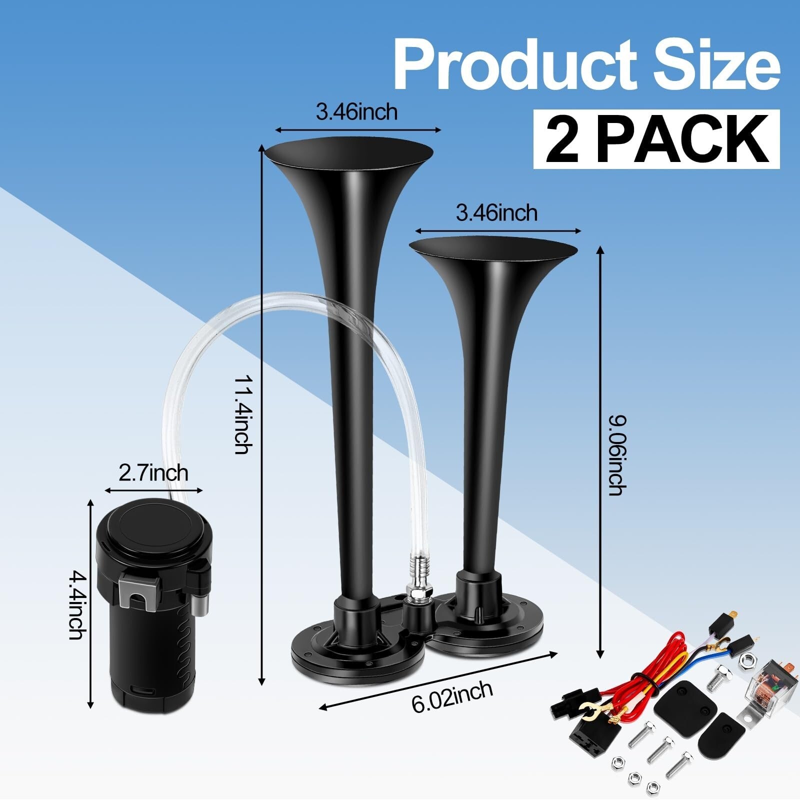 12V 150dB Loud Air Horn Kit with Air Compressor for Trucks, Boats, and Cars, 2-Pack Trend Times 1