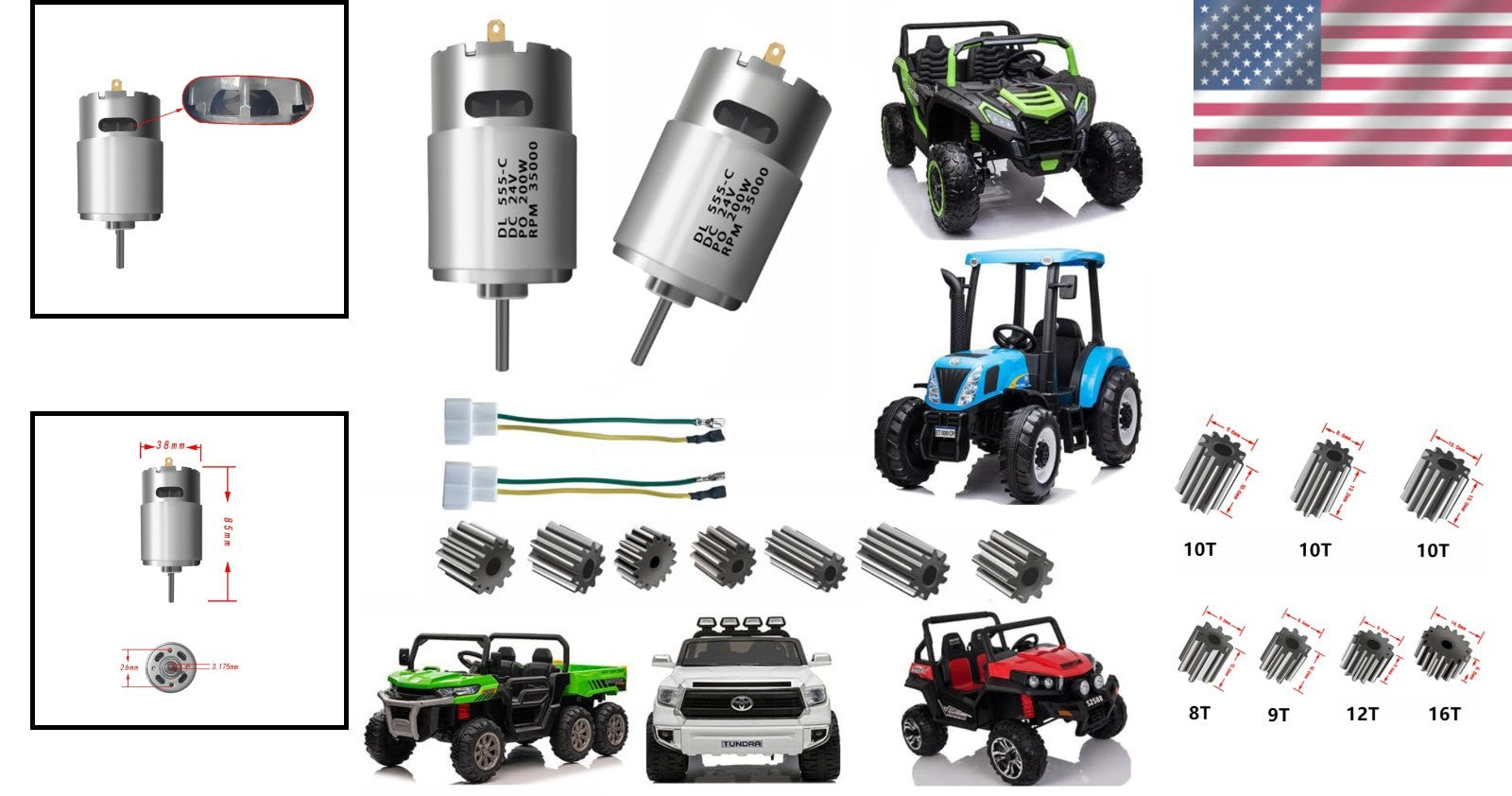 2-Pack 24V RS555 High-Speed 35000RPM Electric Motors for Ride-On Cars Trend Times 1