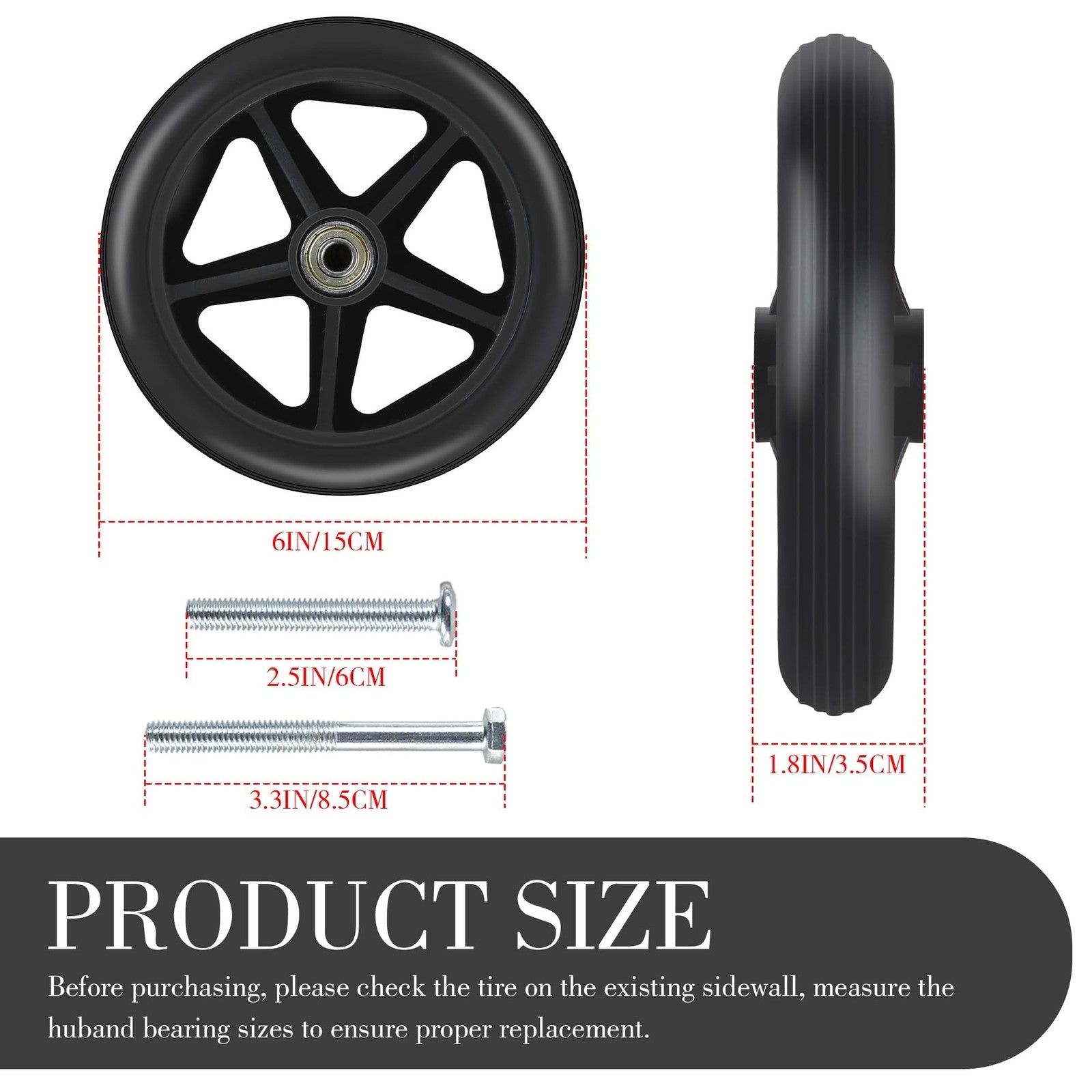 2 Pack 6 Inch Replacement Front Wheels for Wheelchairs Walkers and Rollators Trend Times 1