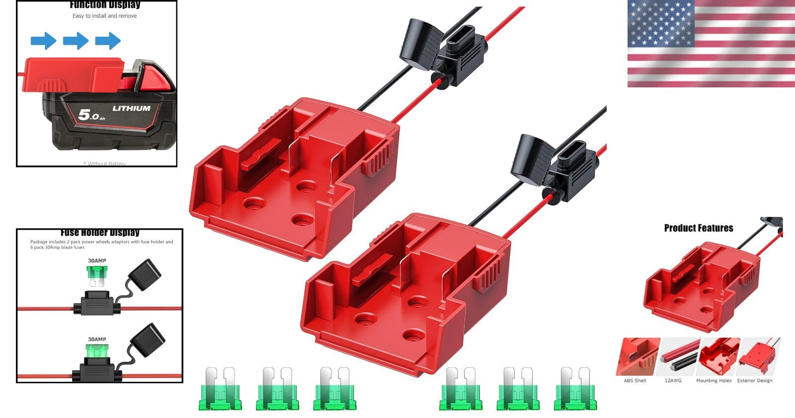 2-Pack M18 Power Wheels Adapter Kit with Spare Fuses for DIY Projects Trend Times 1