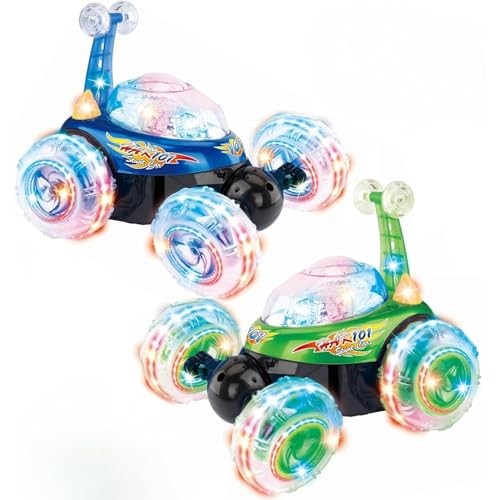 2-Pack Rechargeable Remote Control Tornado Stunt Flip Cars in Blue and Green Trend Times 1