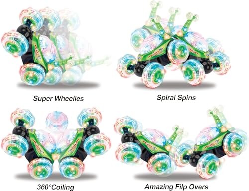 2-Pack Rechargeable Remote Control Tornado Stunt Flip Cars in Blue and Green Trend Times 6