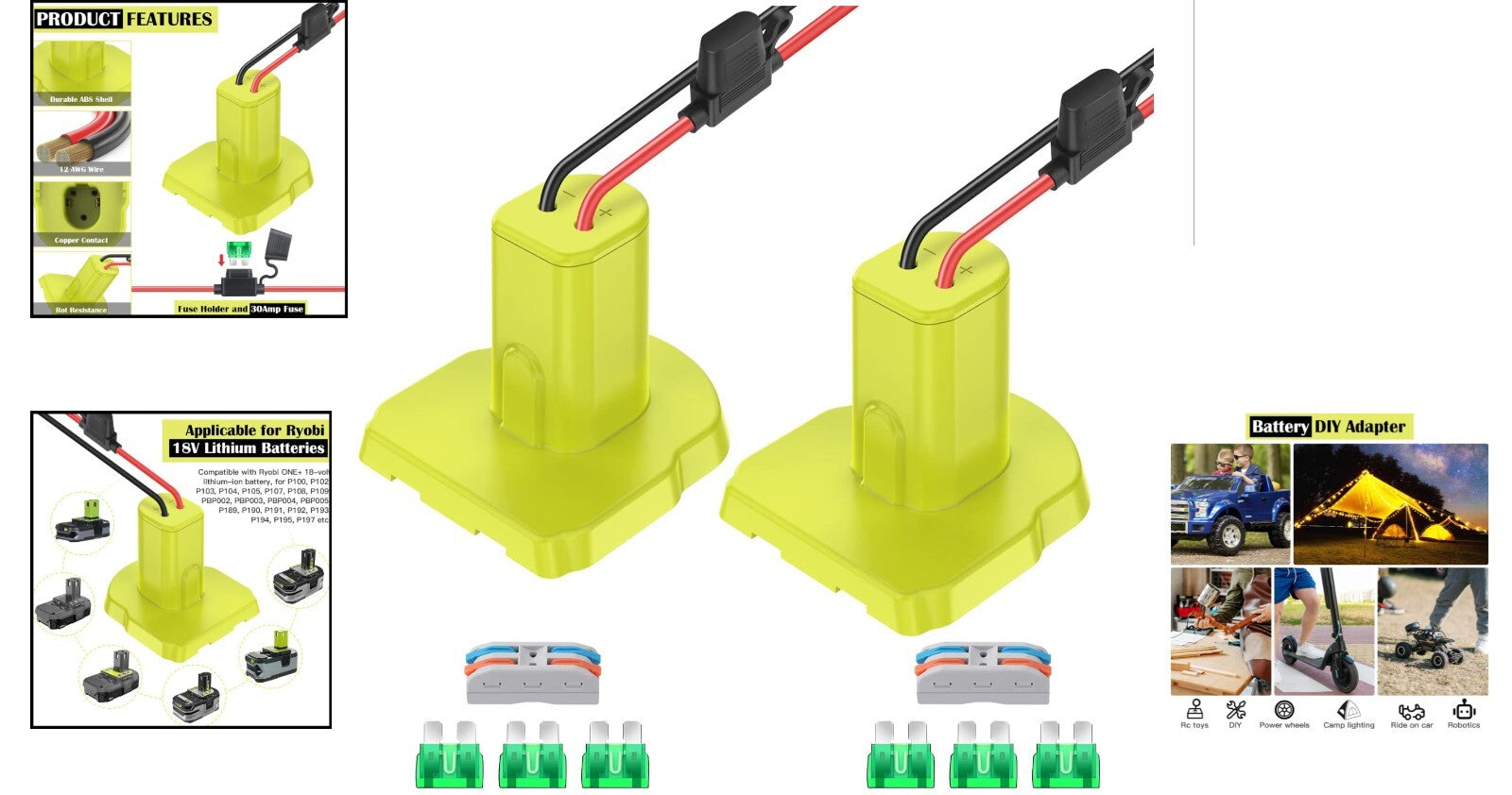 2-Pack 18V Battery Adapter with Fuses and Terminals for DIY Projects Trend Times 1