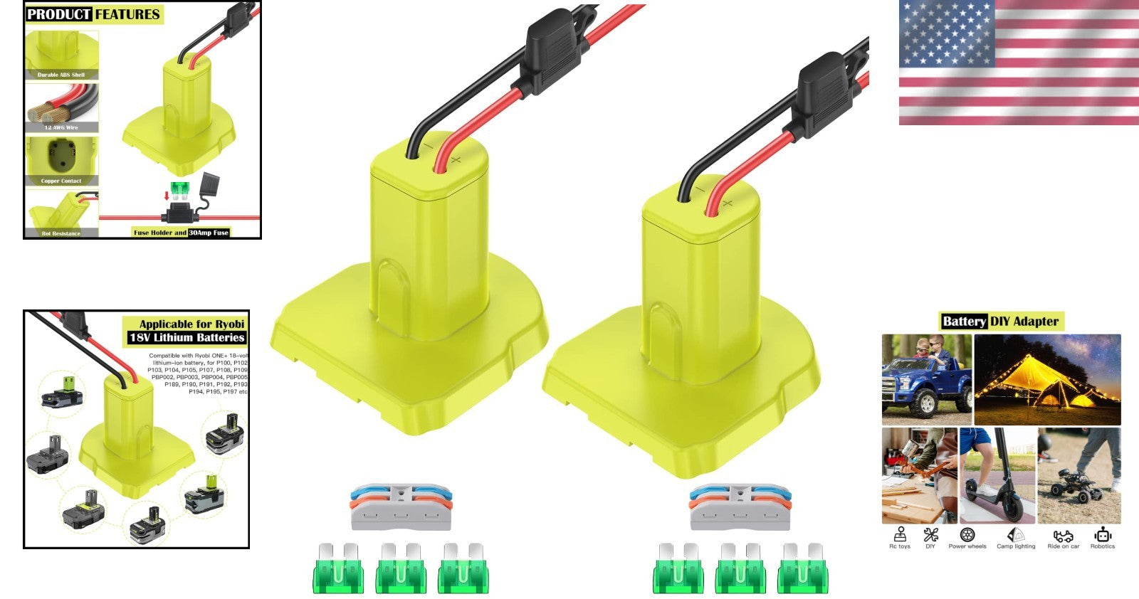 2-Pack 18V Power Wheel Adapter with 30 Amp Fuses for Safe DIY Projects Trend Times 1