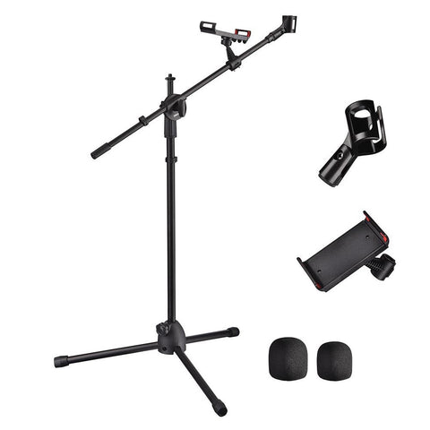 Studio Mic Stand with Boom Mic Clip Phone Holder H5'11