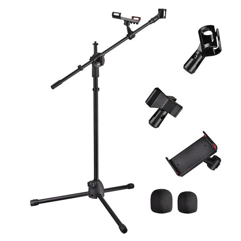 Studio Mic Stand with Boom 2 Mic Clips Phone Holder H5'11