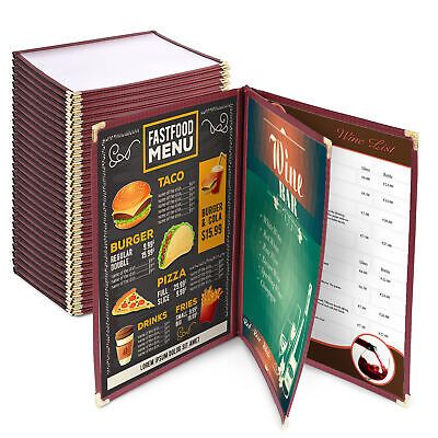 (30 Pack) Menu Cover 6 View 3 Page Book Fold Burgundy 8.5 x 11 inches Insert - Trend Times Toy Stores