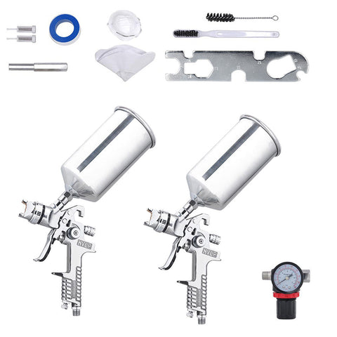 2 Sprayer HVLP Spray Kit Auto Paint Gavity Feed Silver