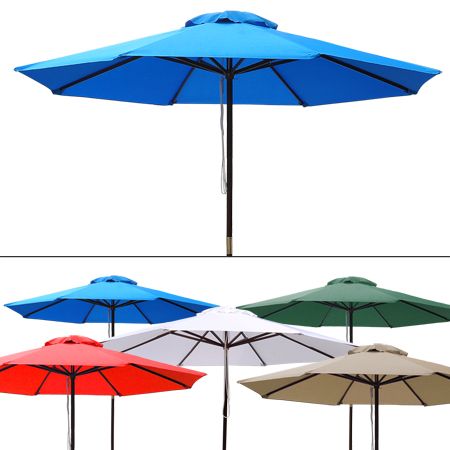 9 Foot Patio Furniture Wood Market Umbrella Multiple Color Options
