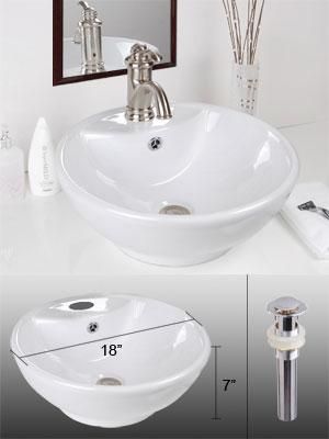 Bathroom Round Vanity Porcelain Sink Overflow with Drain