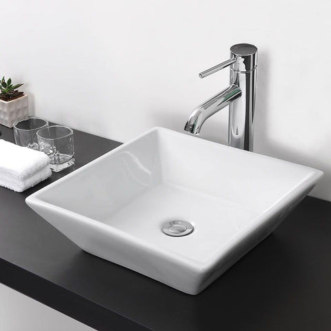 Bathroom Square Porcelain Sink Chrome Faucet Combo