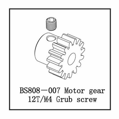 BS808-007 MOTOR GEAR 12T/M4 GRUB SCREW