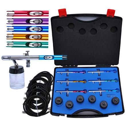 Dual Action Airbrush 6 Airbrushes Spray Gun Kit Set