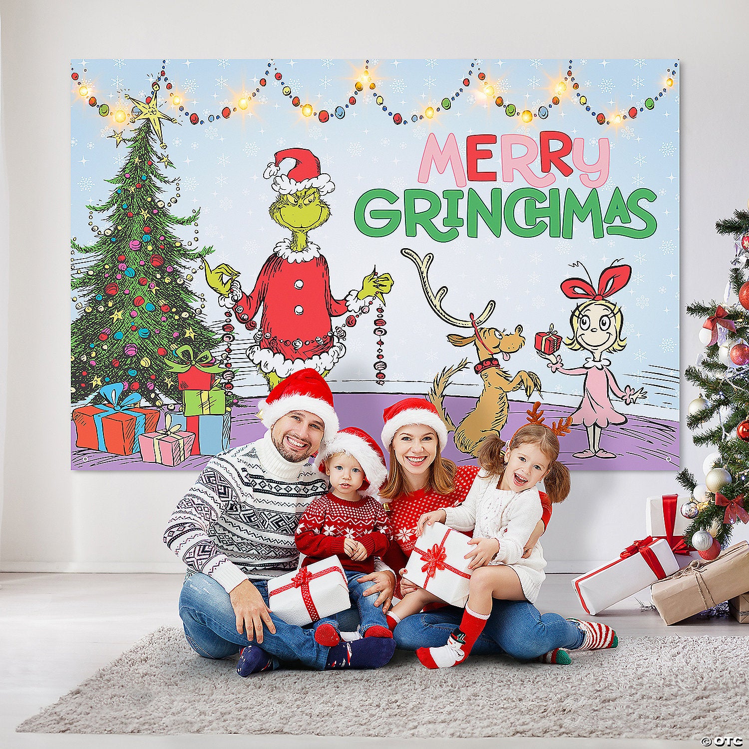 82  x 55  dr  seuss& 8482  the grinch seasonal backdrop with lights christmas holiday decoration~ss883388g-a02