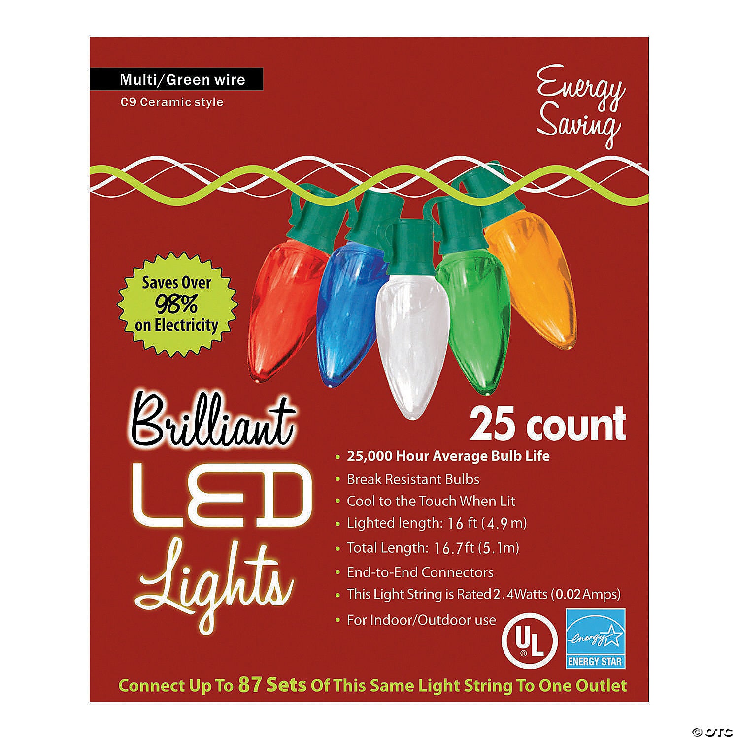 25 count c9 led multicolor holiday string lights~ma943