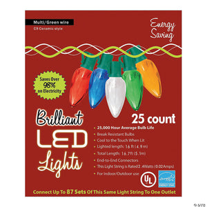 25 count c9 led multicolor holiday string lights~ma943