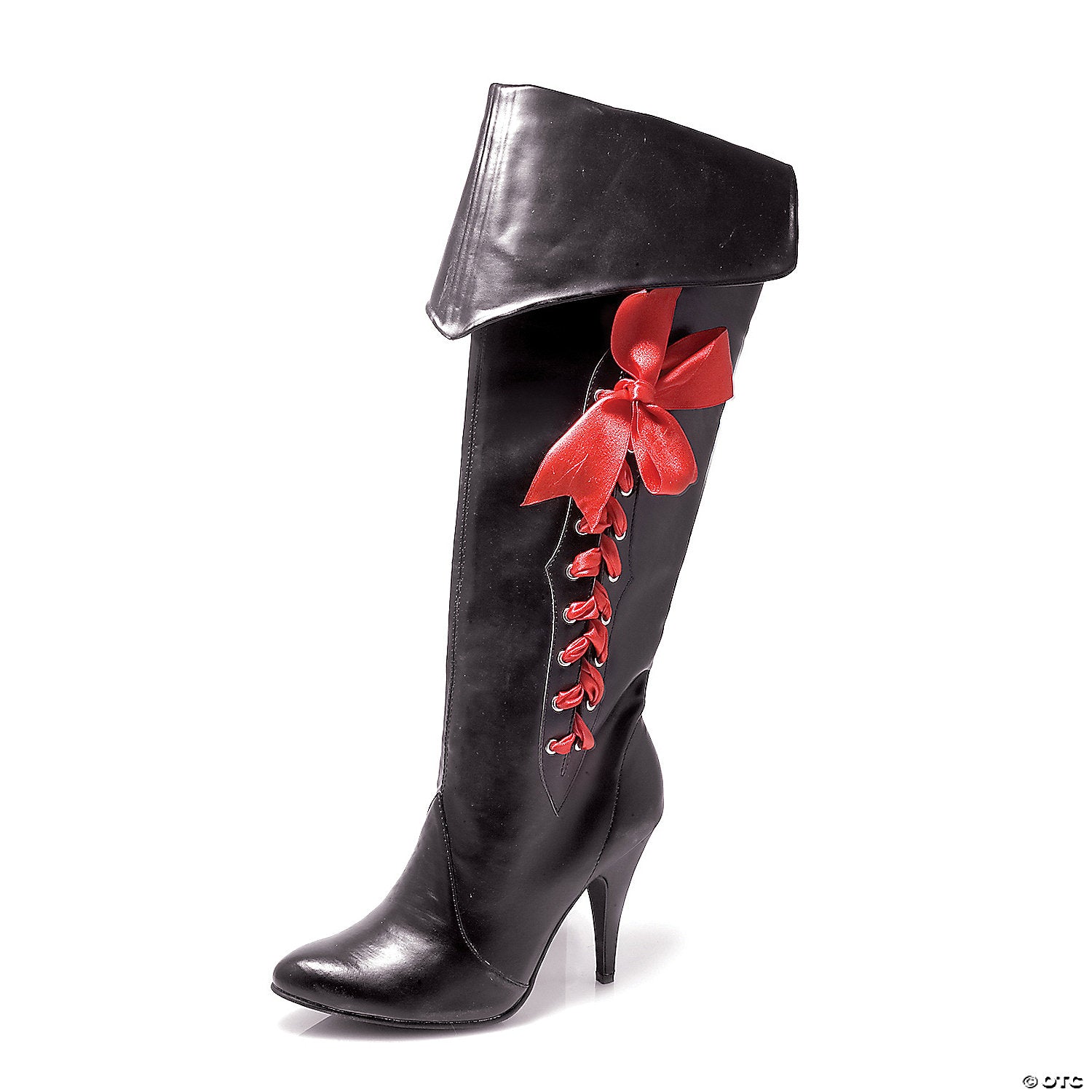 women s black pirate boot with red ribbon~ha68p7