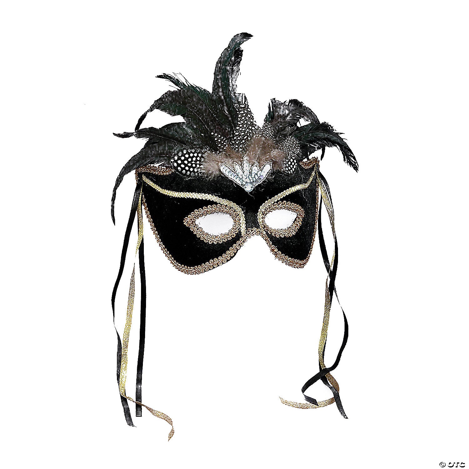 black with gold trim & feathers venetian masquerade mask~fm56291