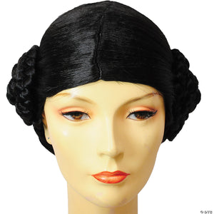 adults dark brown wig with side buns~lw740dbn