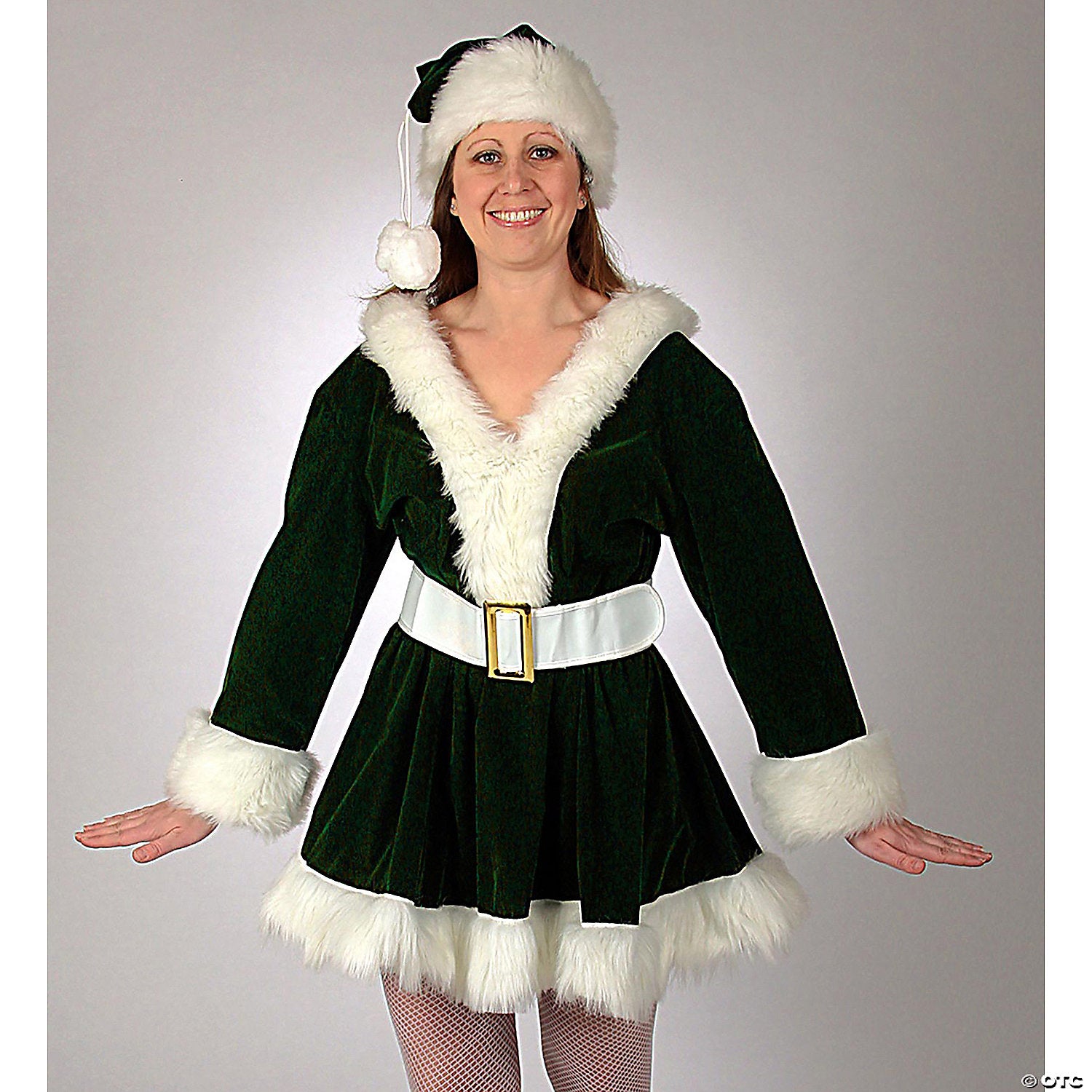 adult women& 8217 s green velvet perky pixie mrs  clause dress costume   large~ae7204glg