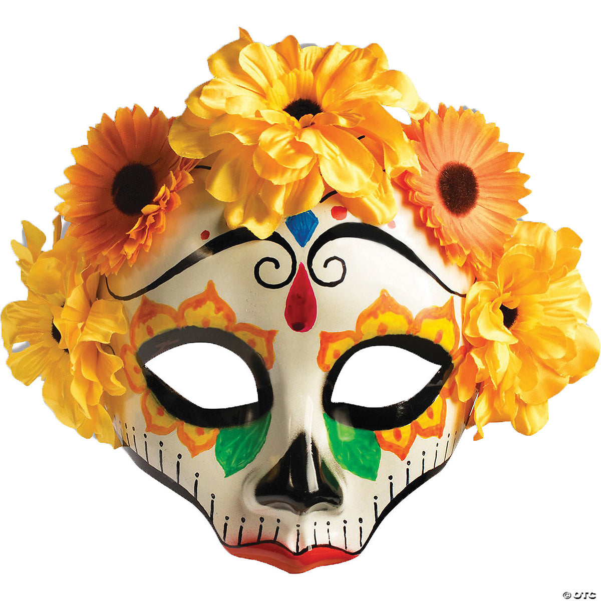 adults day of the dead sugar skull mask with yellow flowers~fm74716