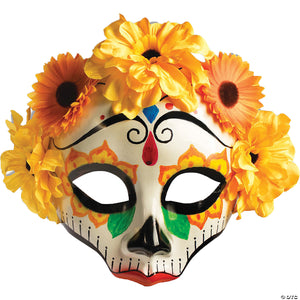 adults day of the dead sugar skull mask with yellow flowers~fm74716