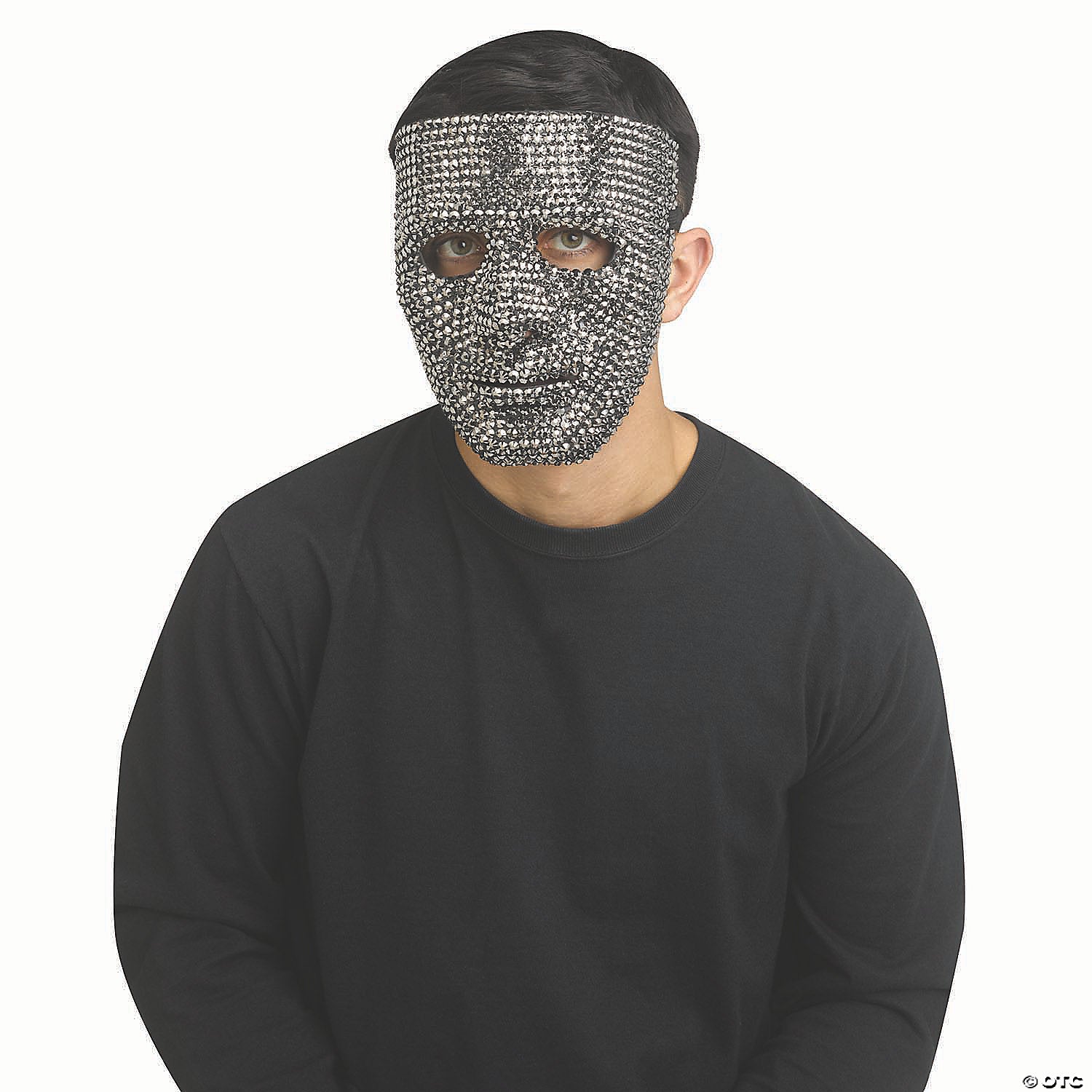 adults silver rhinestone bling plastic full mask   one size~fw93369sl