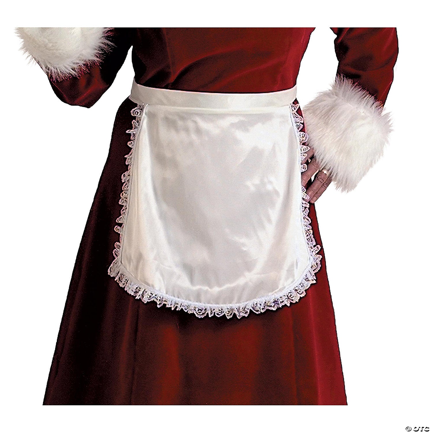 women& 8217 s adult white mrs  claus satin apron~ae7050
