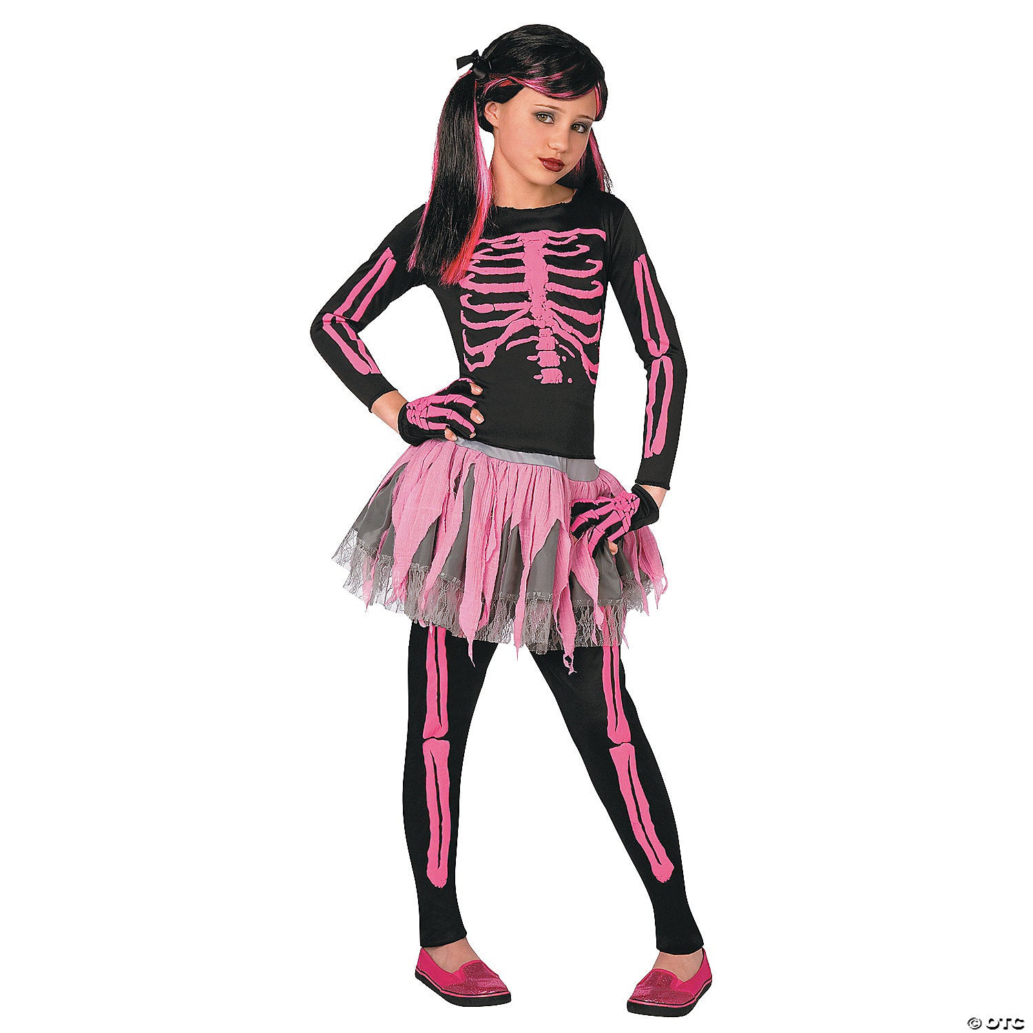 girl& 8217 s pink punk skeleton costume   large~lf3146clg