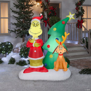 sup  blowup inflatable grinch & max with tree & built in led lights christmas outdoor yard decoration~ss119611g-a02