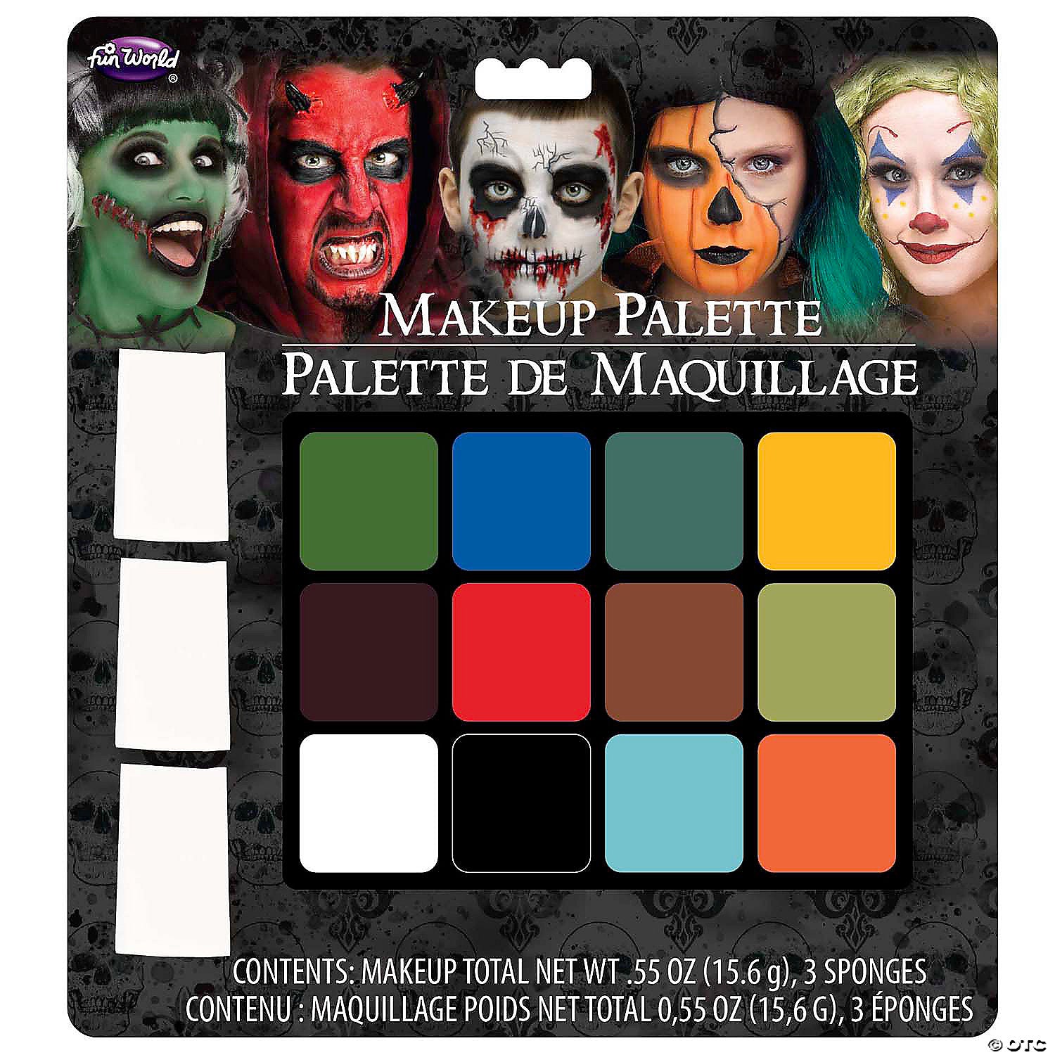 12 color oil based makeup palette with sponges~fw2928c