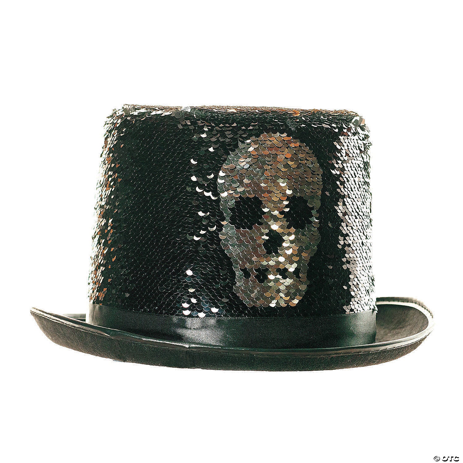 adults silver reversible sequin skull top hat~ur30281os