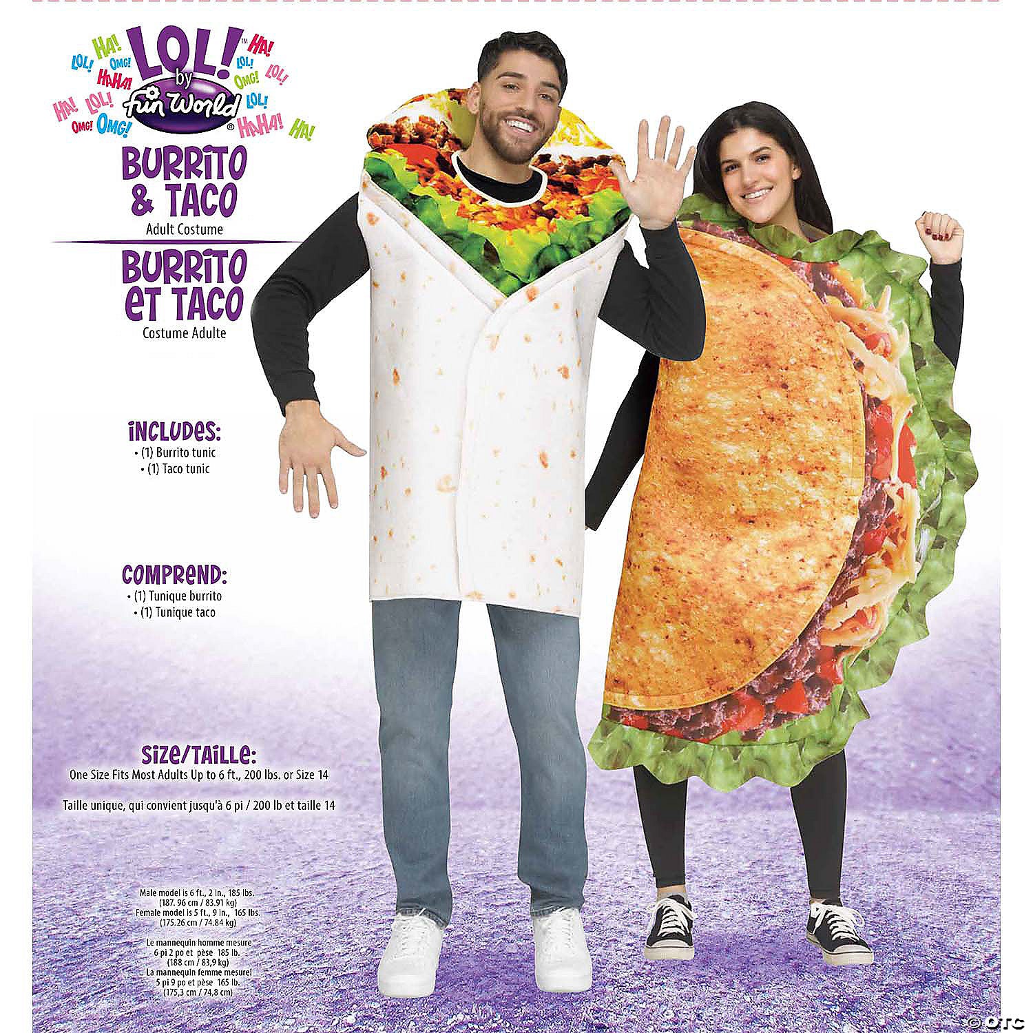 adults burrito & taco tunic couples costume   one size~fw138374