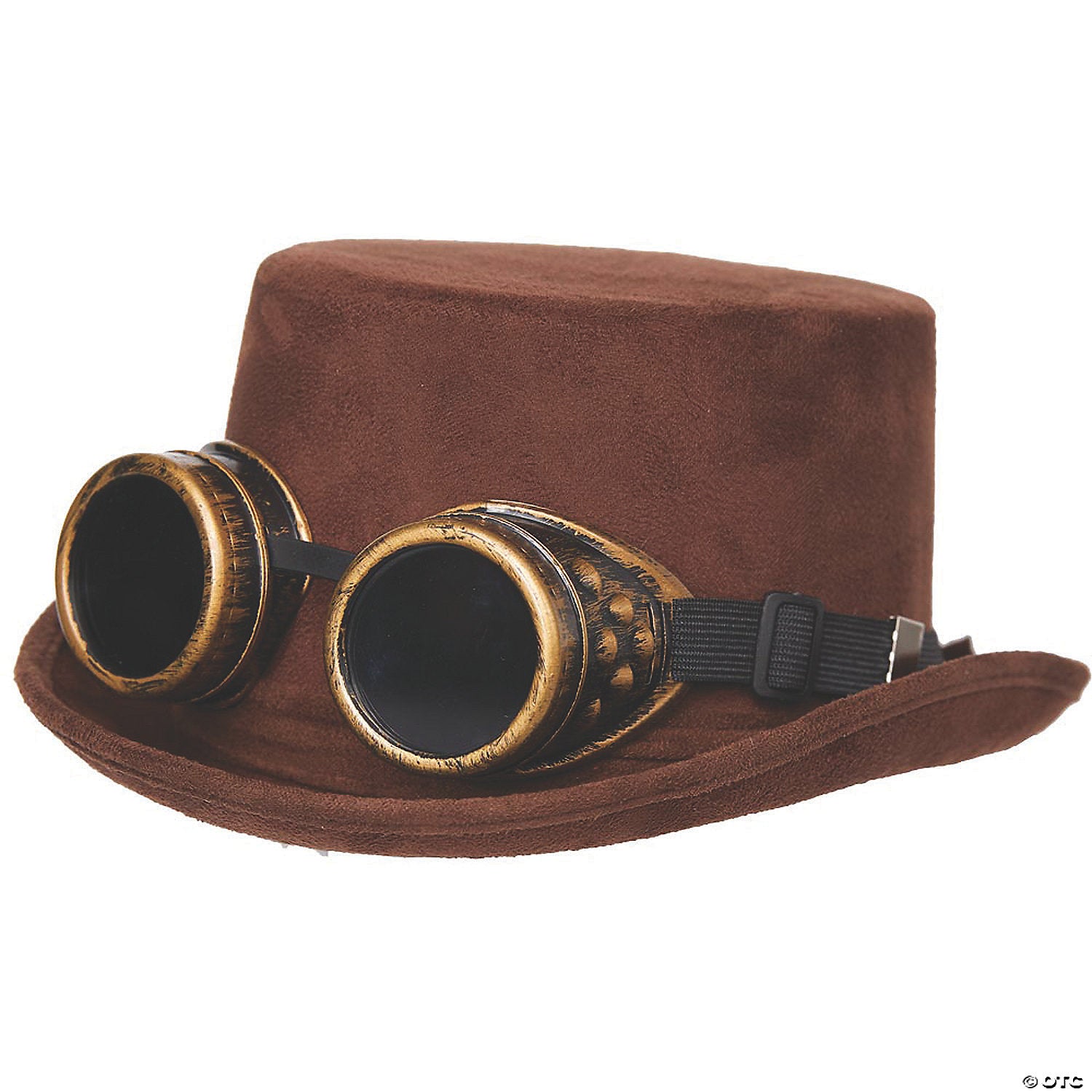 adults brown faux suede steampunk hat with gold goggles~ur29526os