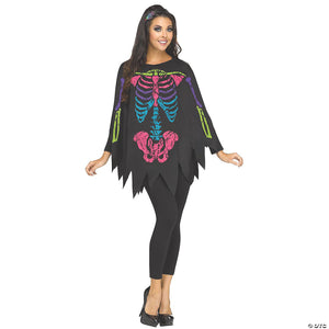 women s colorful skeleton poncho costume~fw90355c