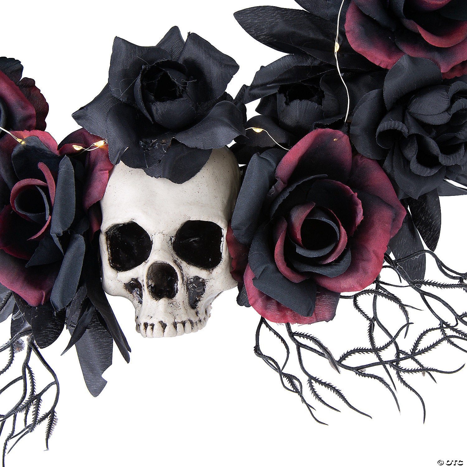 2  light up dead roses & skull halloween wreath decoration~atc00042-a02