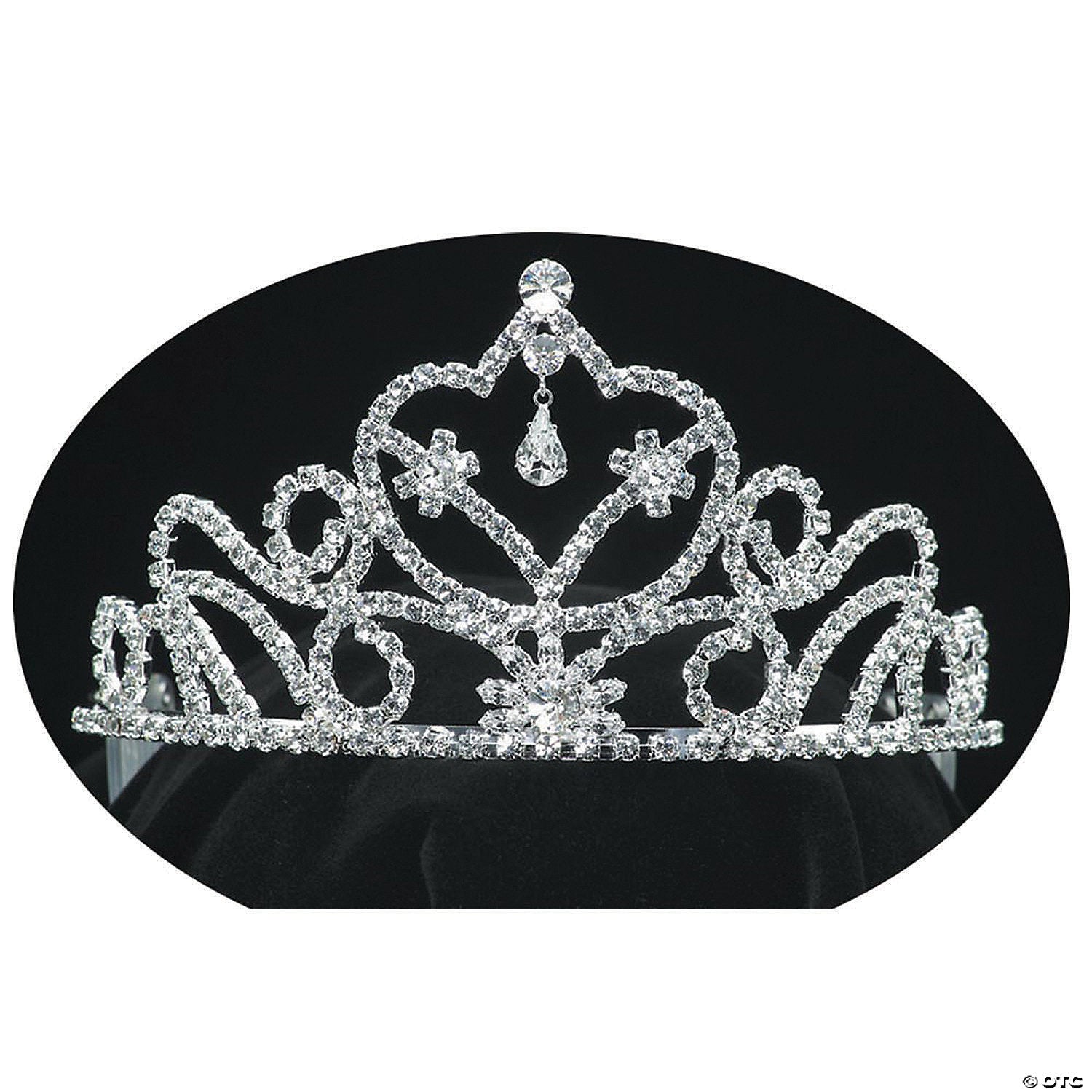 silver rhinestone 3  rounded peak tiara   standard~gb38sv