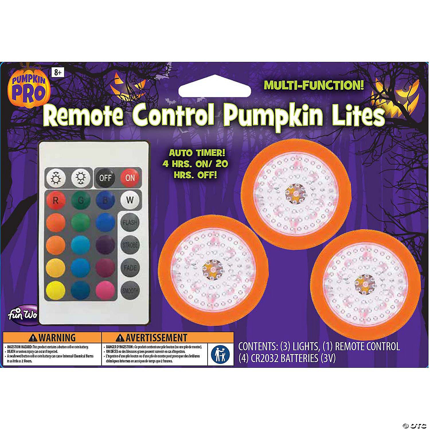 orange multi function battery operated pumpkin lights with remote control~fw94686