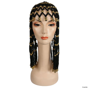 women s black headdress with gold beads wig~lw190bkg