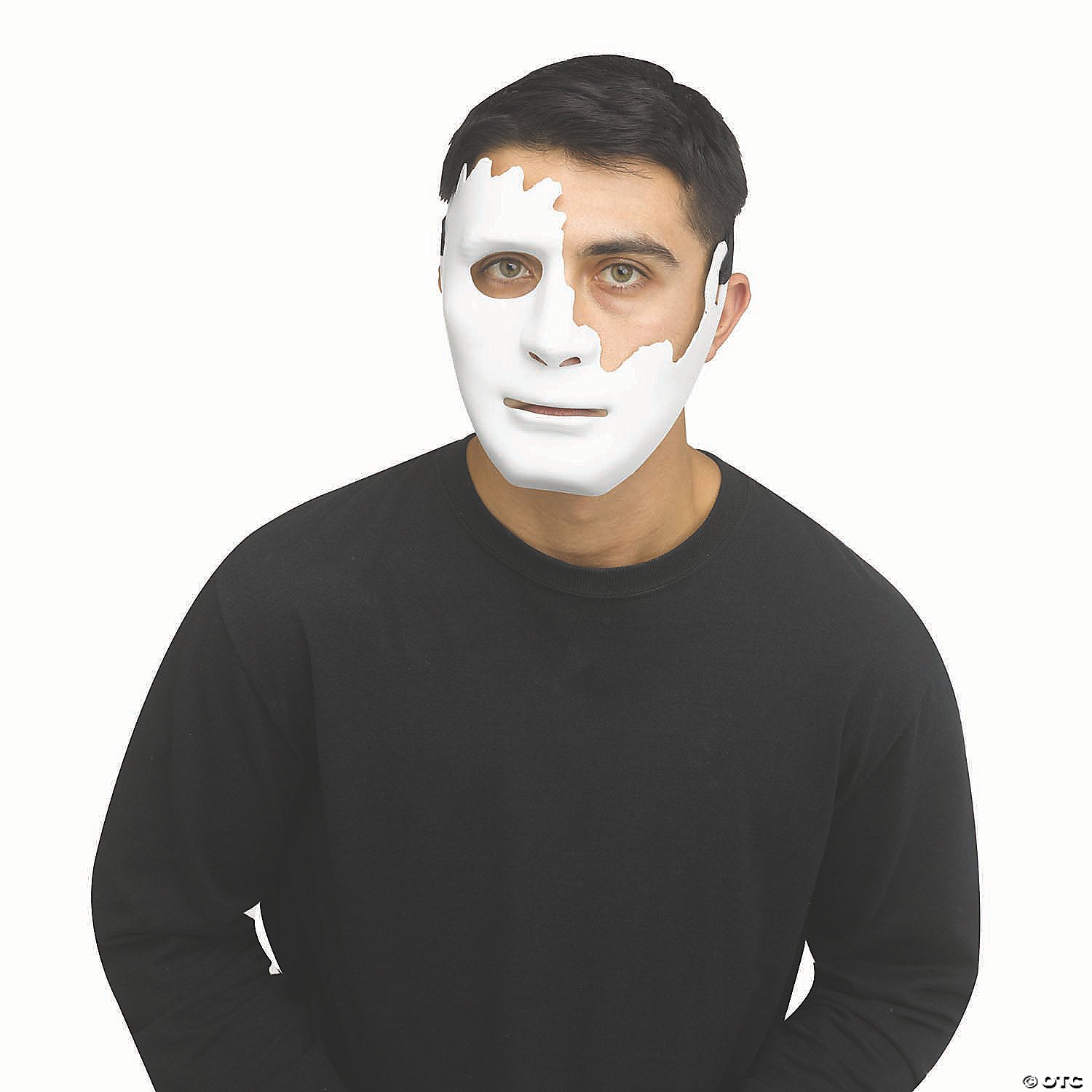 adults white cracked plastic half mask   one size~fw93571w