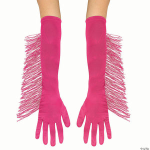 adults long polyester gloves with pink fringe costume accessory~fw96816pk