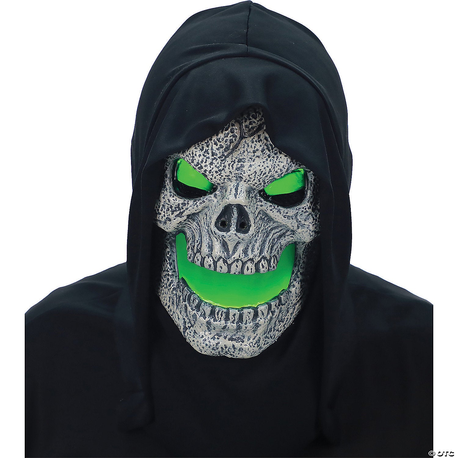 flaming green skull mask with hood~mr131926