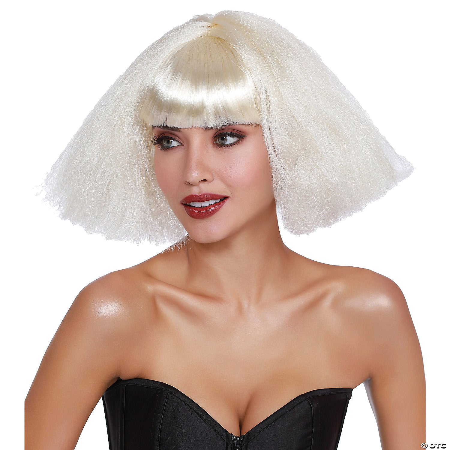 adults white crimped wedge bob wig~rl11721