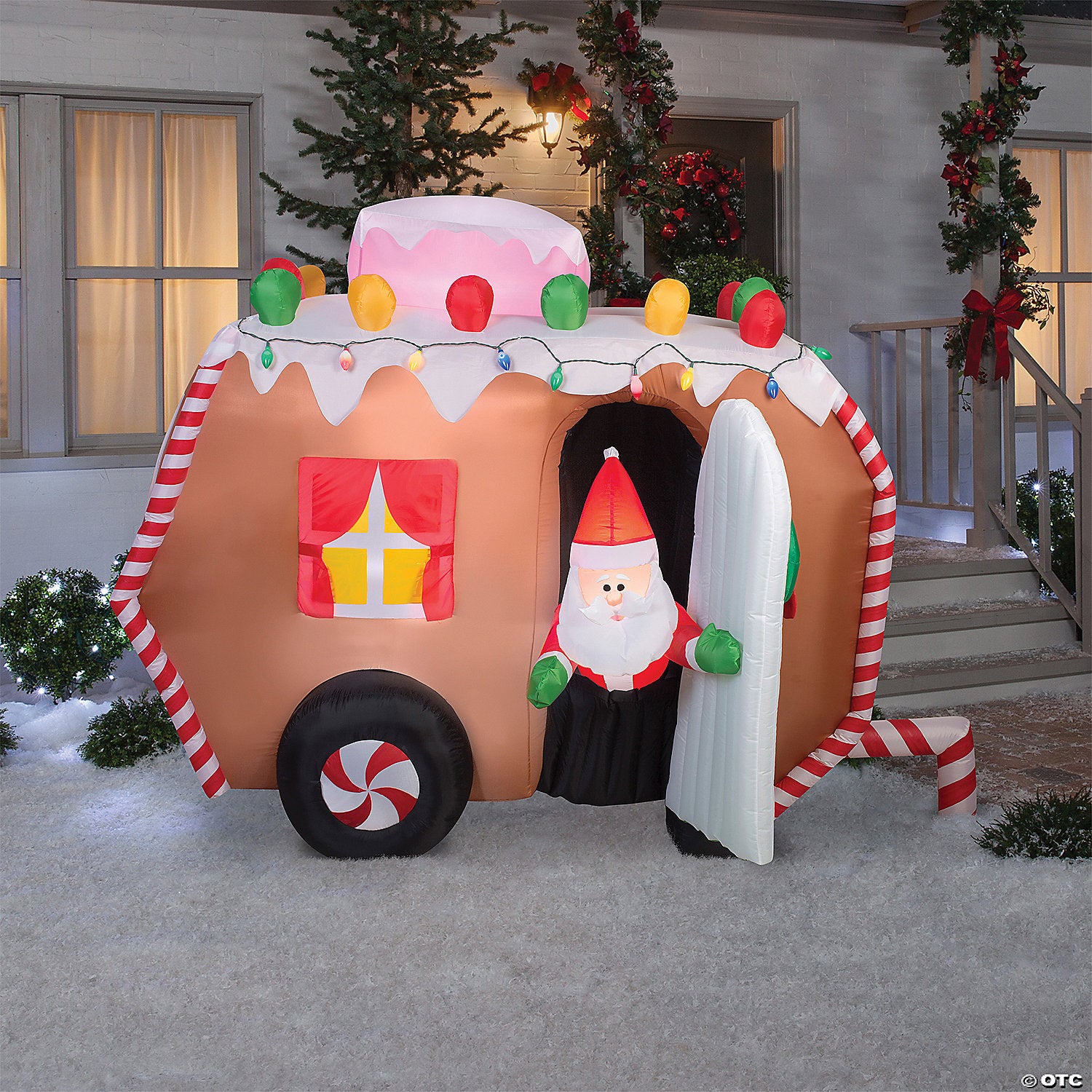 66  blow up inflatable animated gingerbread trailer with santa outdoor yard decoration~ss37289g-a01