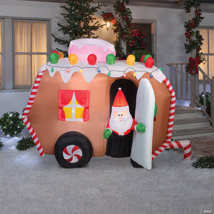 66  blow up inflatable animated gingerbread trailer with santa outdoor yard decoration~ss37289g-a01